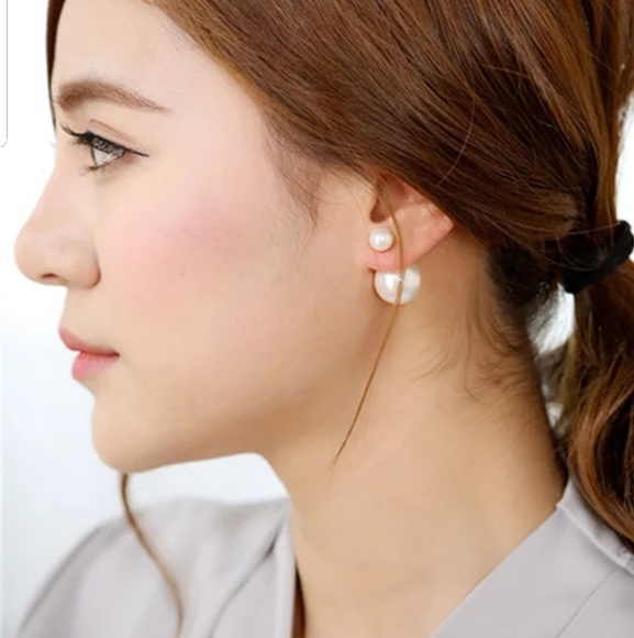 Front Back White Pearly Double Side Earrings - Picture 4 of 5